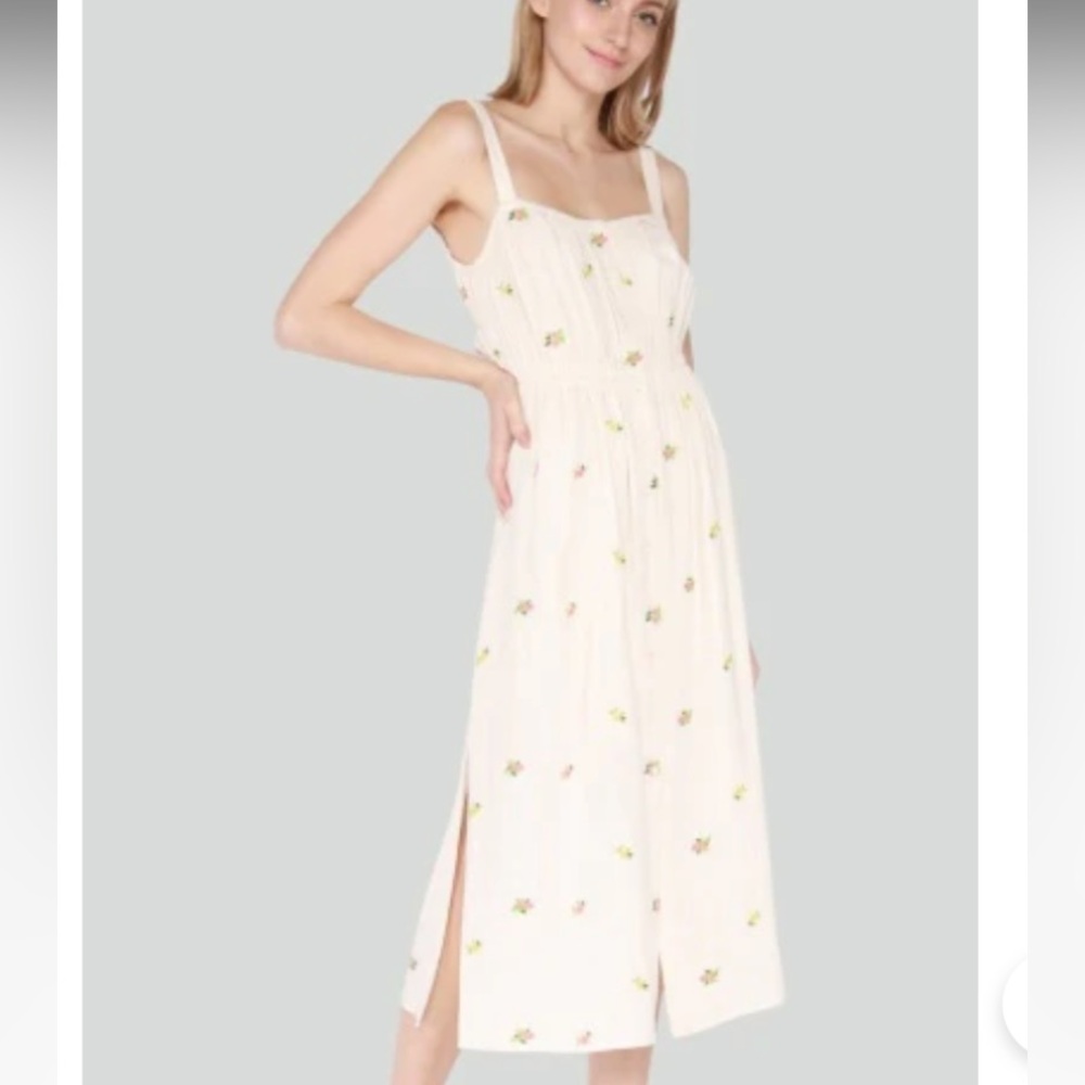 Dex Linen Blend Embroidered Dress